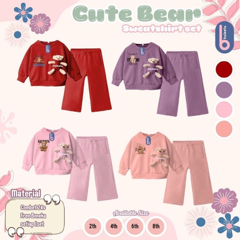 [ CUTE BEAR ] By BALEETA setelan anak junior free boneka set kaos anak lengan panjang ada boneka nya
