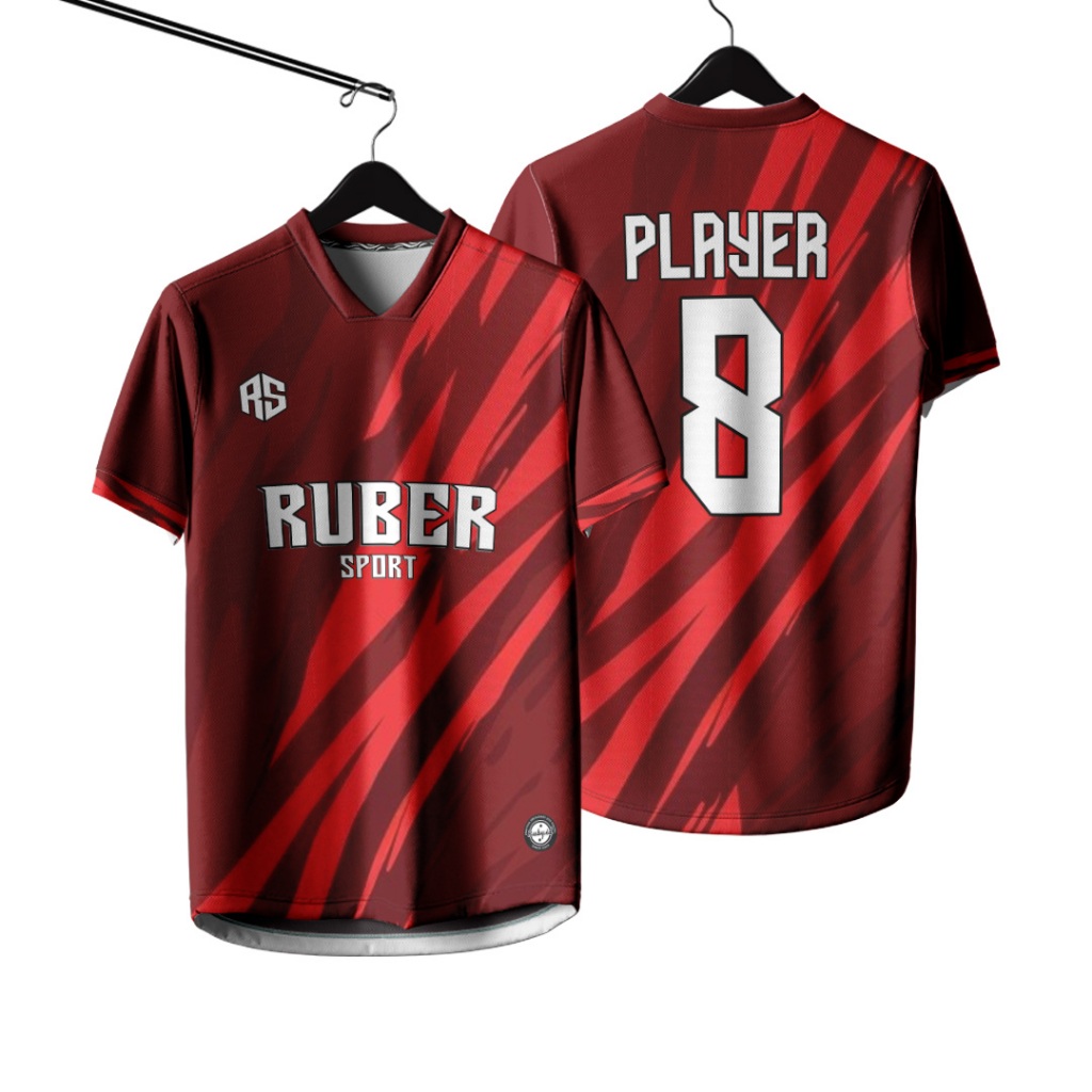 Jersey Futsal / Jersey Bola / Jersey Voli Custom Full Printing Bisa Satuan Loreng Merah Hitam