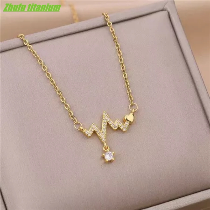 Kalung Wanita Dewasa Titanium Anti Karat Liontin Denyut Rose Gold / Kalung titanium Cewek Asli Anti 