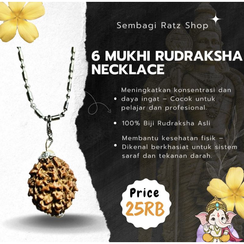 6 Mukhi Rudraksha Necklace | Kalung Rudraksha 6 Mukhi