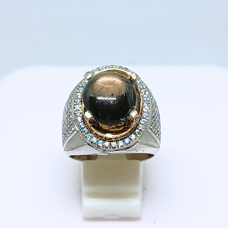 Cincin PERAK Natural Black Star Safir + Memo