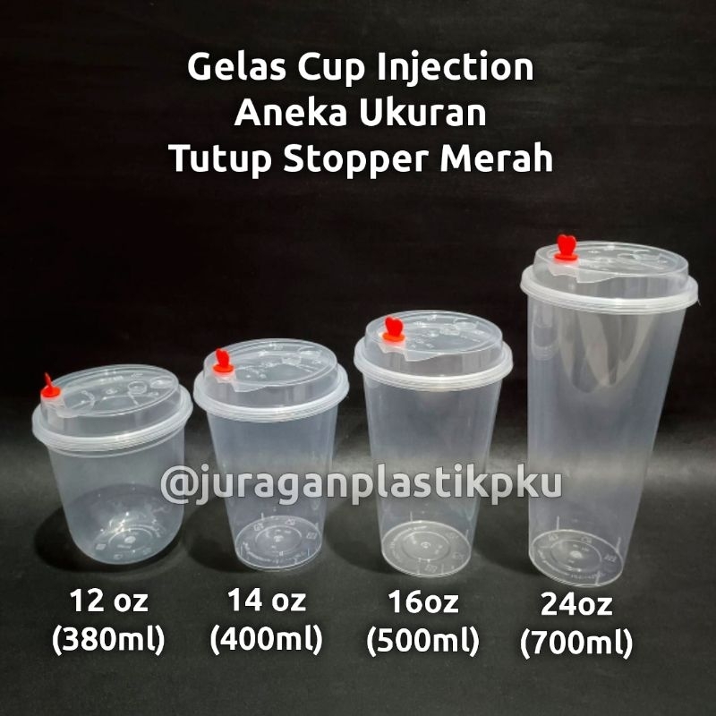

Ukf5Pc6F4H (Kuliner.Kita) Gelas Cup Injection Datar 14 16 24 Oz + Tutup Stopper Gelas Thinwall 400