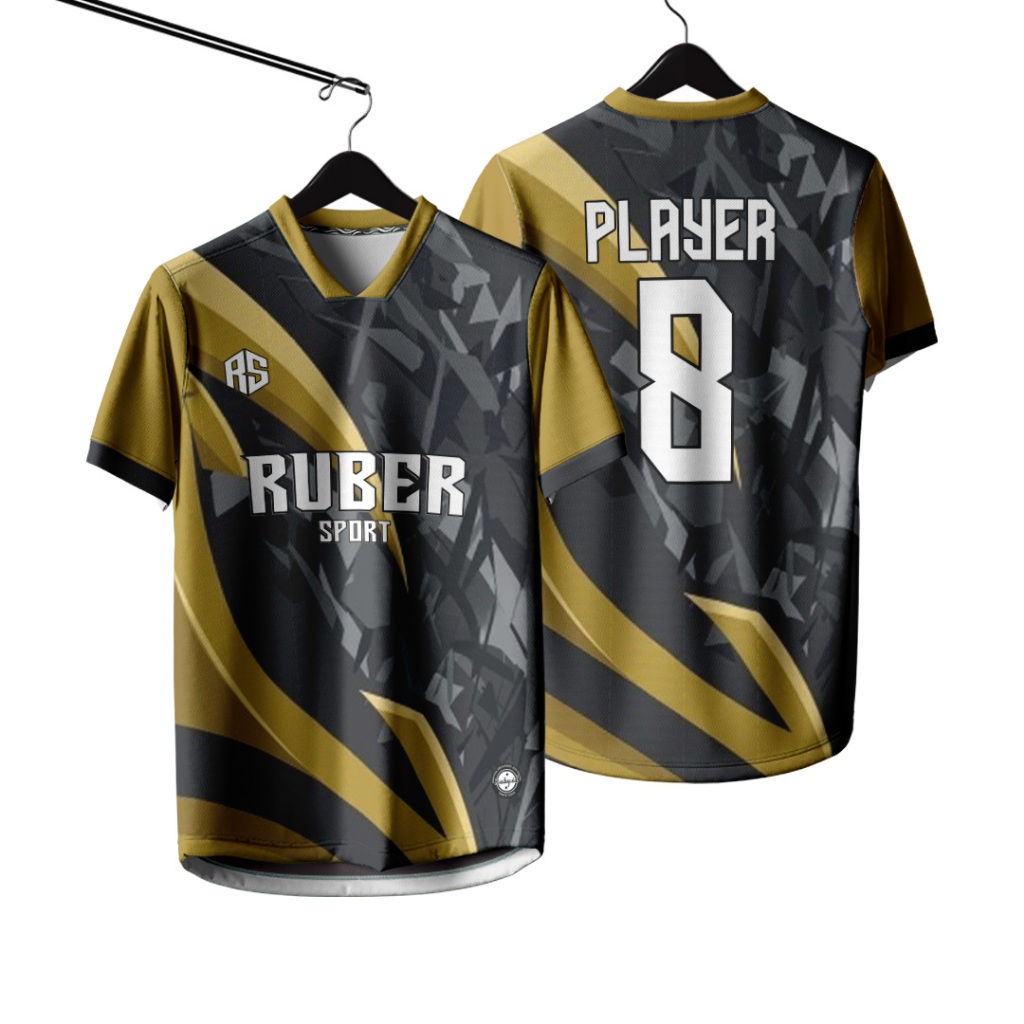 Jersey Futsal / Jersey Bola / Jersey Voli Custom Full Printing Bisa Satuan Hitam Motif Kuning