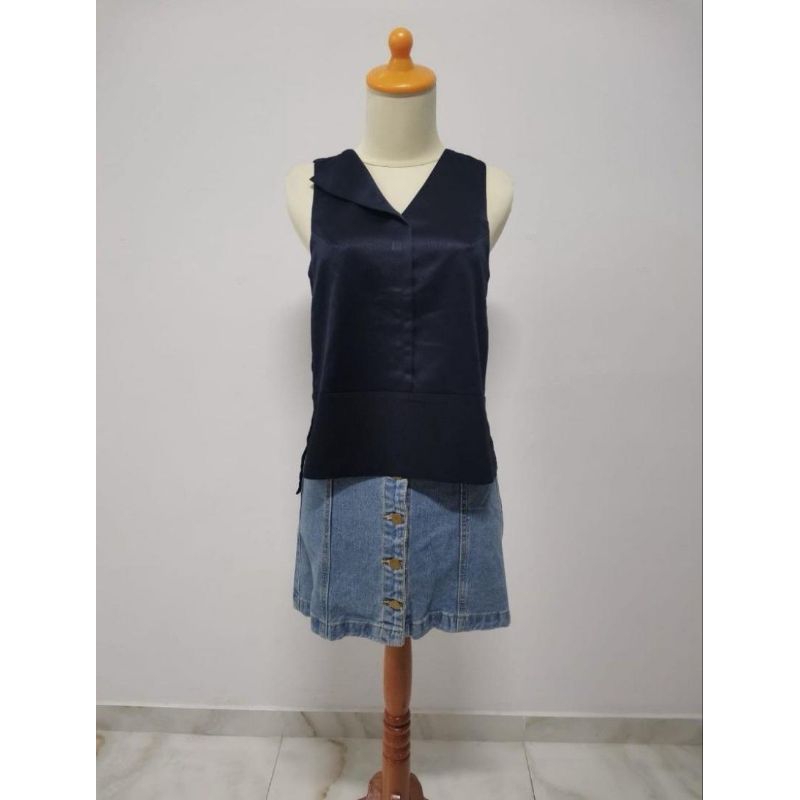 Love Bonito v-neck asymmetrical top navy blue