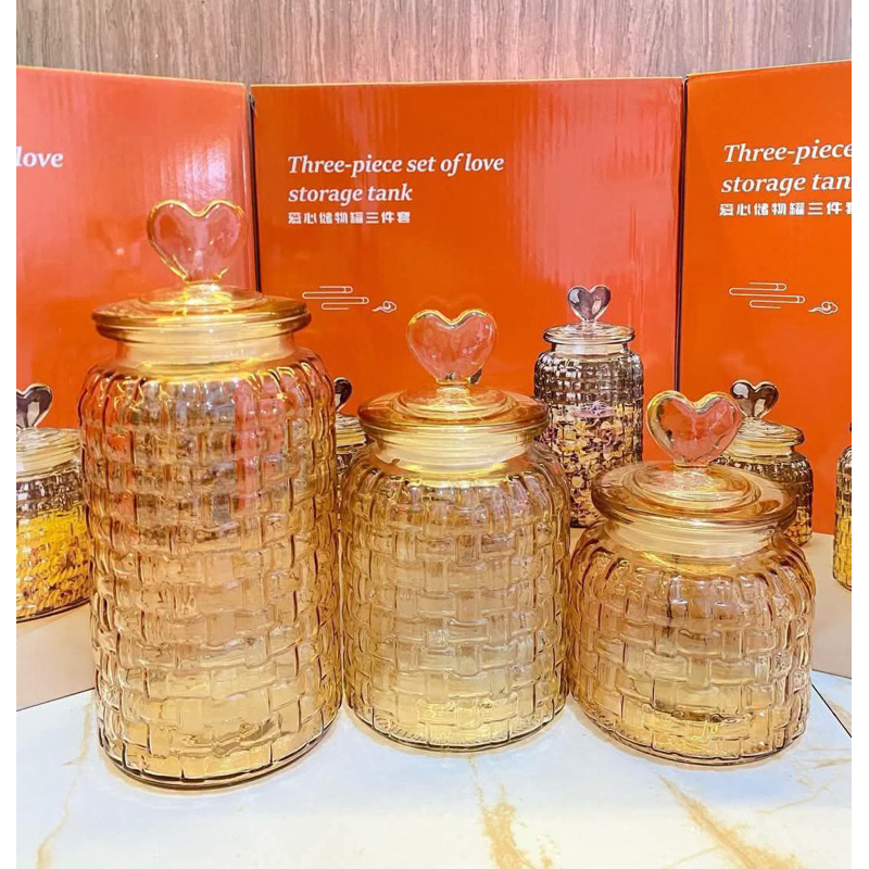 Toples Snack Kaca Set 3In1 / Tempat Kue Kering Set 3 Kaca