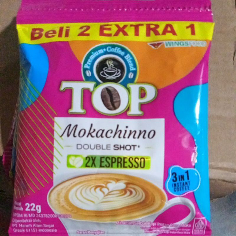 

TOP MOKACHINNO DOUBLE SHOT 1 RENCENG ISI 15 SACHET