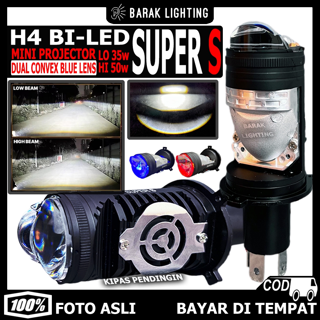 Lampu Mini Biled H4 ZE5 Super S Mobil Motor Dual Convex Blue Lens H4 Projector Low 35 watt High 50 W