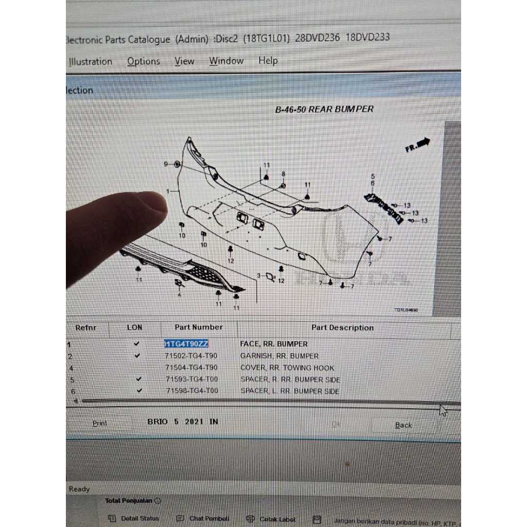 bumper belakang brio rs 2019 2020 2021 2022 ori