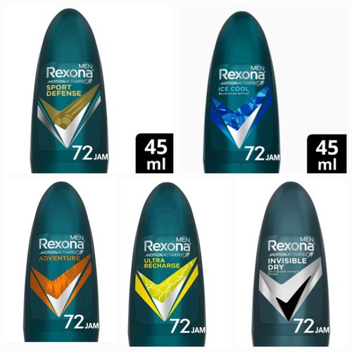 Rexona men deodorant roll on 45 ml (active bright / charcoal fresh / ice cool / invisible dry / fres