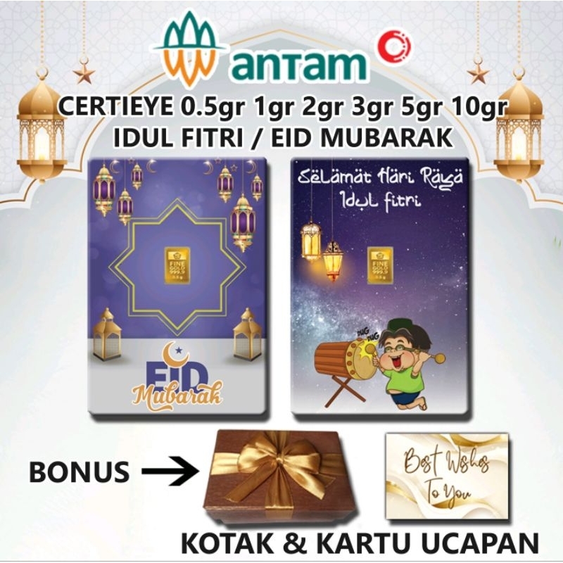 Logam Mulia Emas ANTAM Eid Mubarak Idul Fitri Gift Series Custom Certieye Certicard