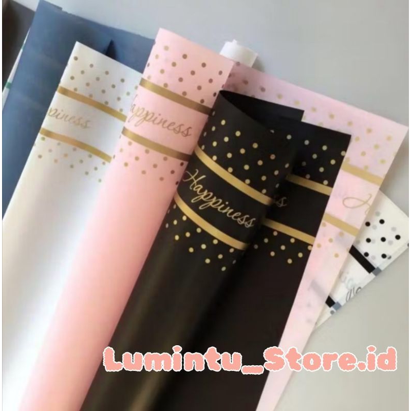 

Cellophane Polkadot Gold Line Waterproof Kertas Buket Motif Flower Wrapping Happiness Free Packing