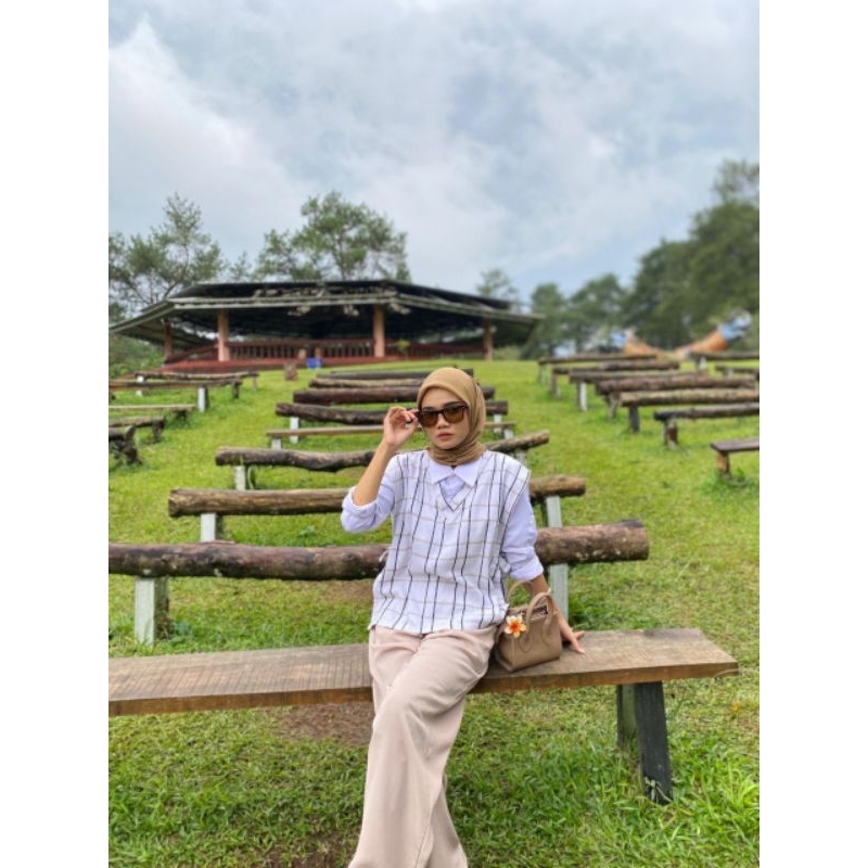 Vest Flanel Tali Samping Wanita /Rompi Kotak Premium Korean Style