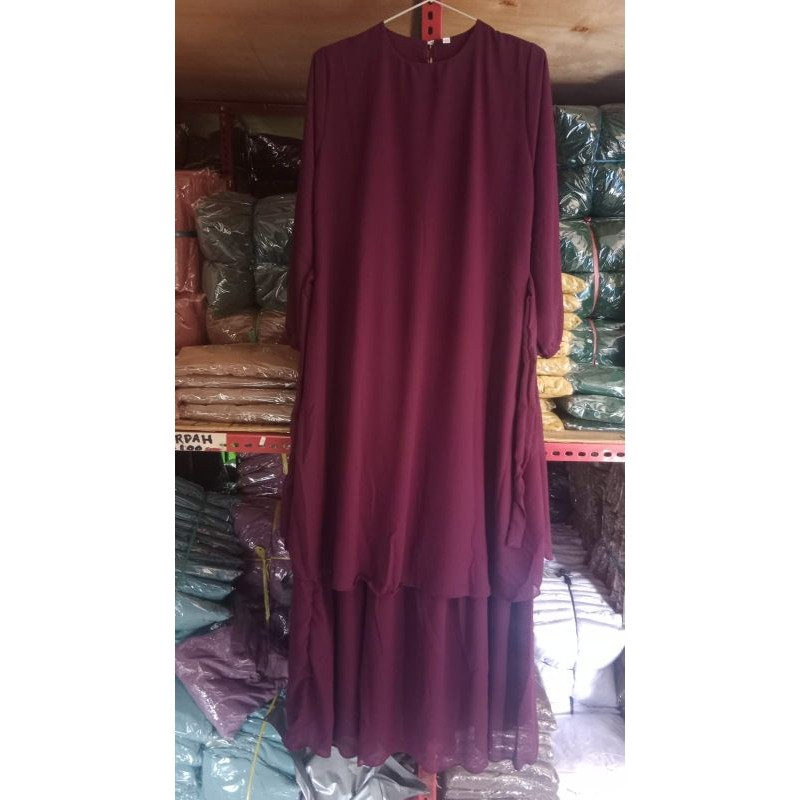 Gamis // Dress Umpak Melayu Warna Burgundy Ungu Tua Jumbo Kasual Elegan Terbaru 2025 LD 110 120 130 