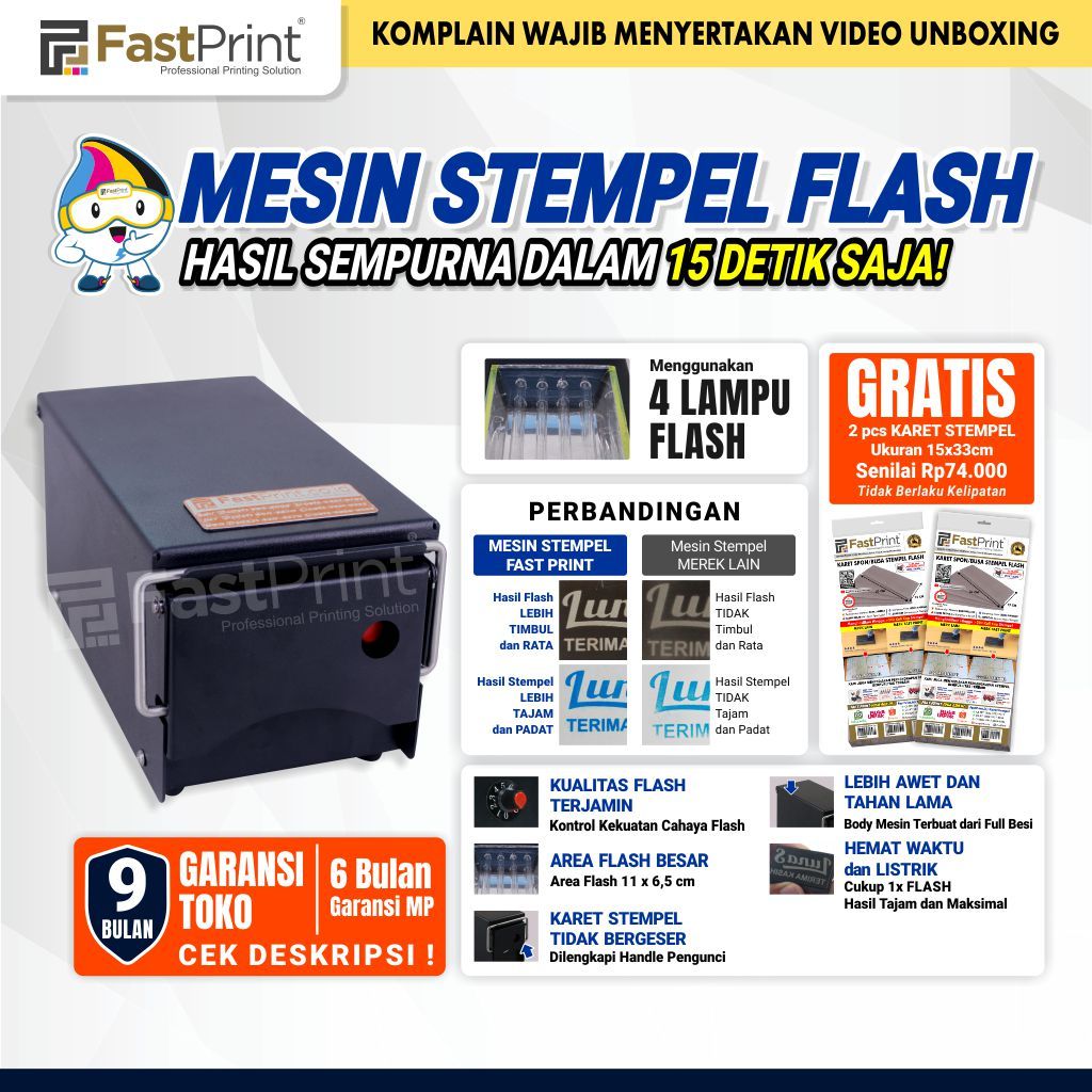 

Fast Print Mesin Stempel Flash Kilat 4 Lampu Premium Full Plat Besi