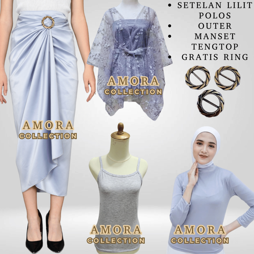 ONE SET  KEBAYA WANITA LILIT POLOS SILVER+OUTER SILVER