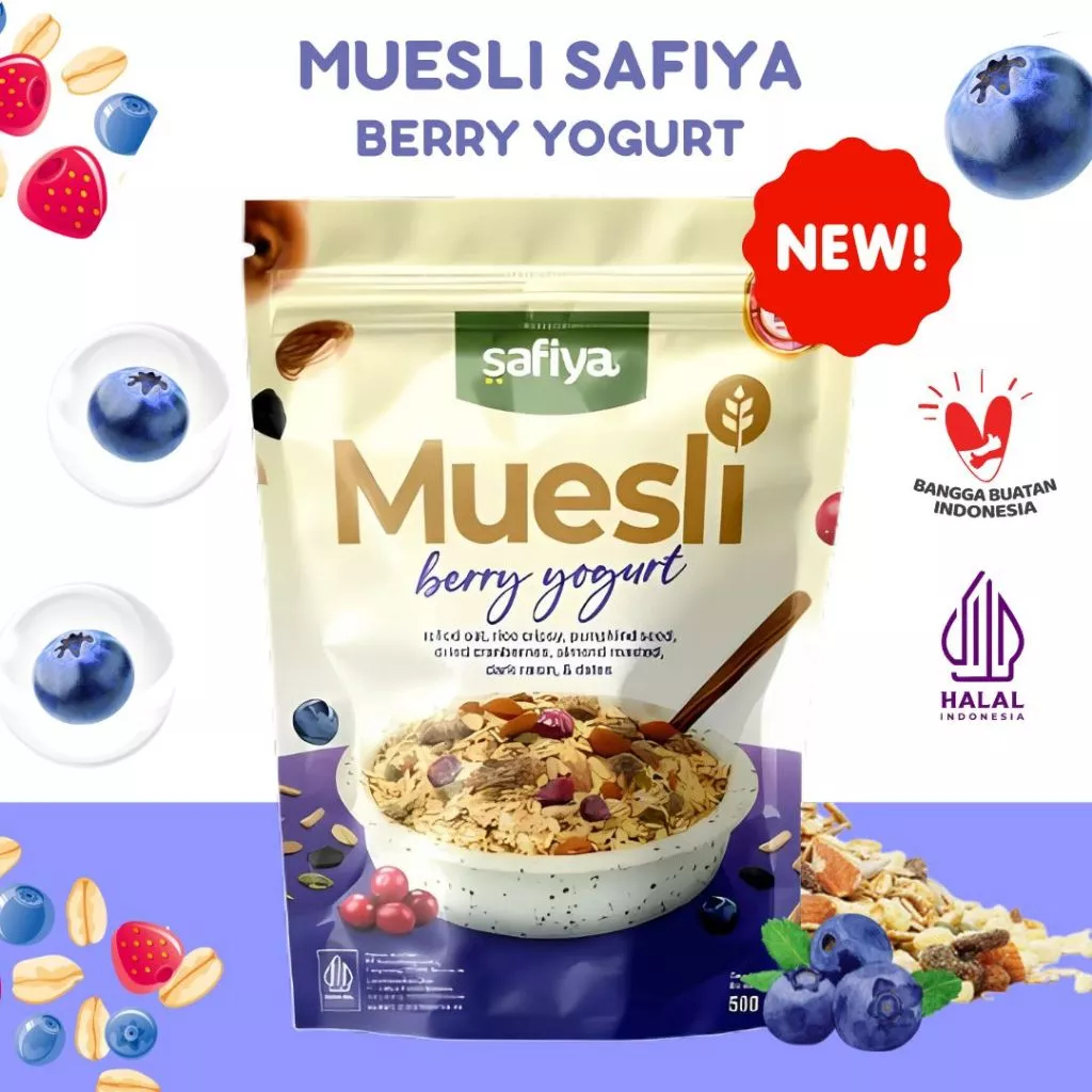 

Ay00! Muesli Berry Yogurt Safiya 1 Kg Oatmeal Diet Fruity Taste Sereal Sehat 100%