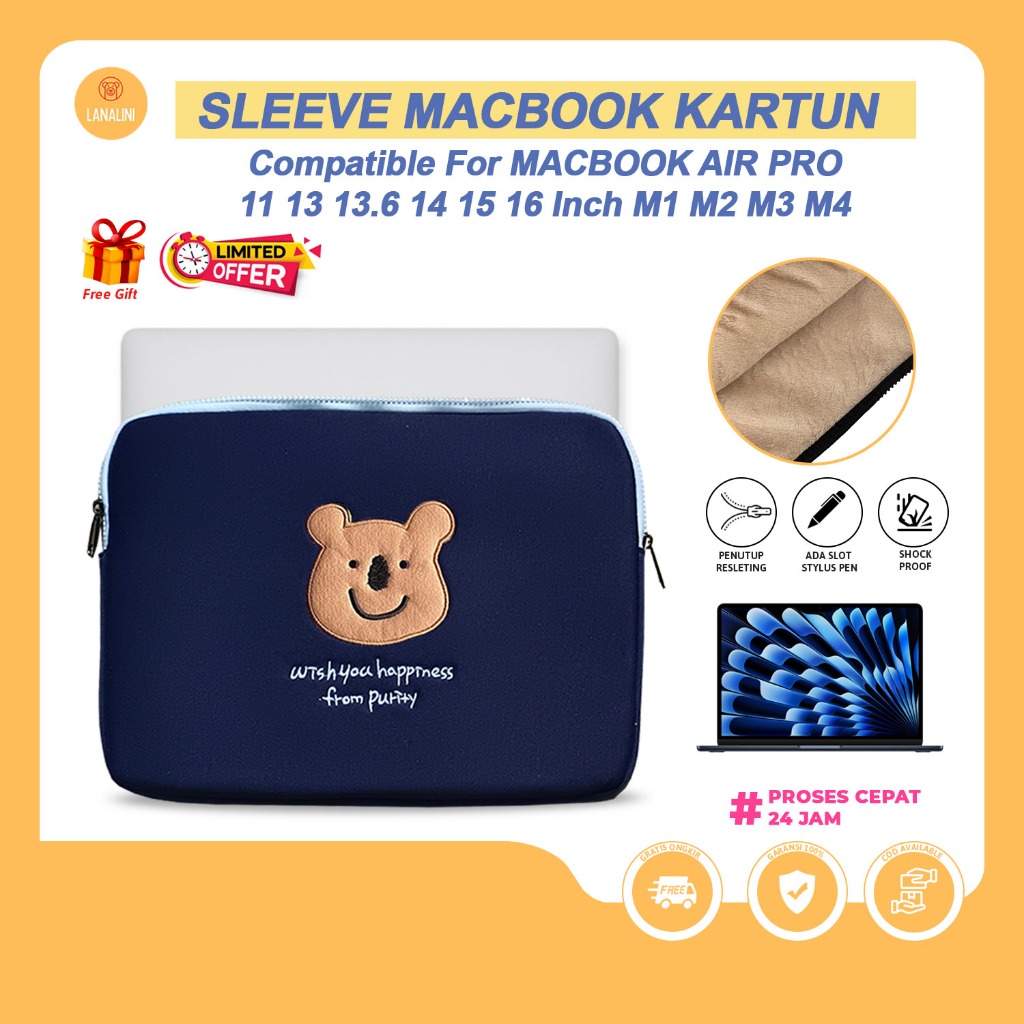 Sleeve Tas Pouch Line Bag Laptop Apple MacBook Pro Air M4 2024 M3 2023 M1 M2 2023 2022 2021 2020 201