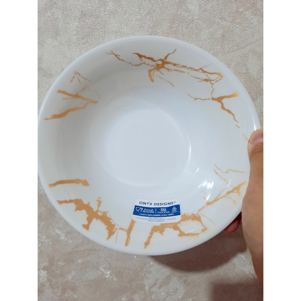 Mangkok ONYX 7 Inch Motif Gold Marble Bahan Melamin Tebal