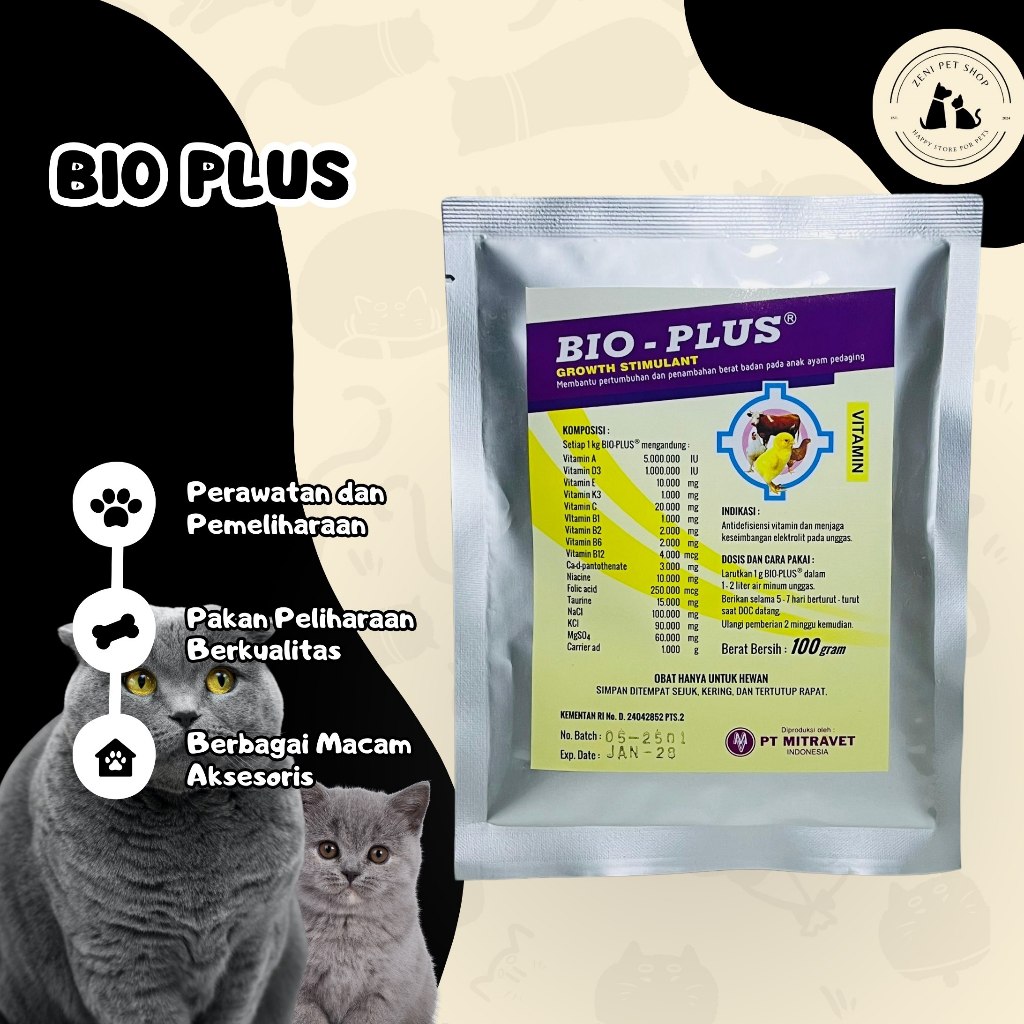 BIO PLUS 100 GRAM Pemacu Pertumbuhan & Berat Badan Anak Ayam Bebek Doc Broiler - Vitamin DOC Anak Ay