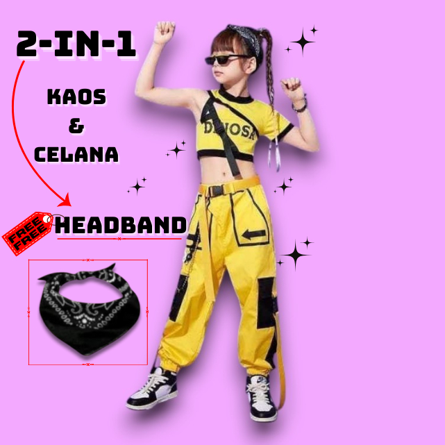 RYUKA setelan Baju Dance anak 2in1 Kpop Trendi Hip-Hop Anak Perempuan, Baju Keren Hip-Hop, Tari Jazz