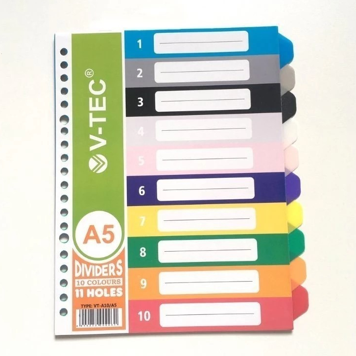 

V-Tec Loose Leaf Divider Type VT-A10 / Pembatas Binder Plastik Warna 10 Colours A5
