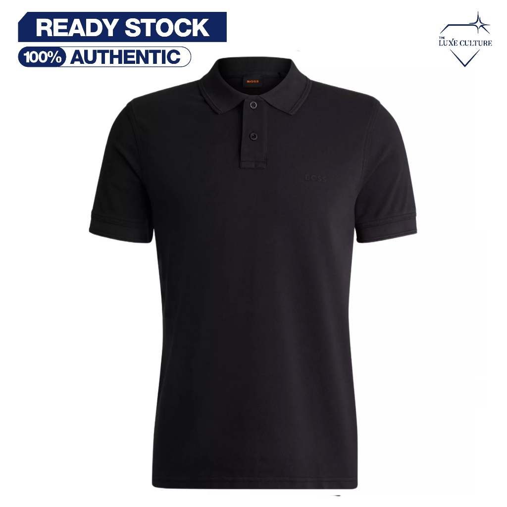 Orange Neck Black Polo / Kaos Polo Branded Original