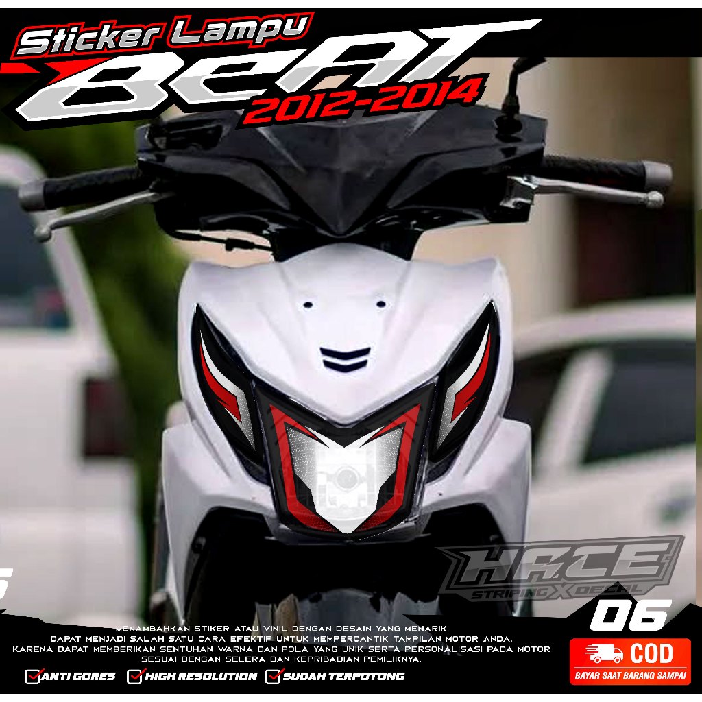 KODE 06 STIKER VARIASI ALIS LAMPU MOTOR BEAT FI - STIKER LAMPU DEPAN BEAT FI SIMPLE GRAFIK