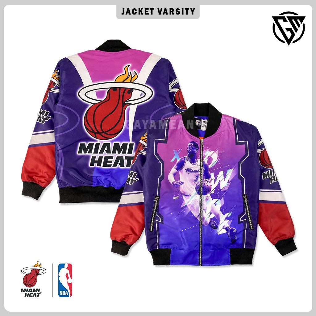 Jacket Varsity Basketball Full Printed MIAMI HEAT Pria Wanita Terbaru Premium Distro - GAYAMEAN