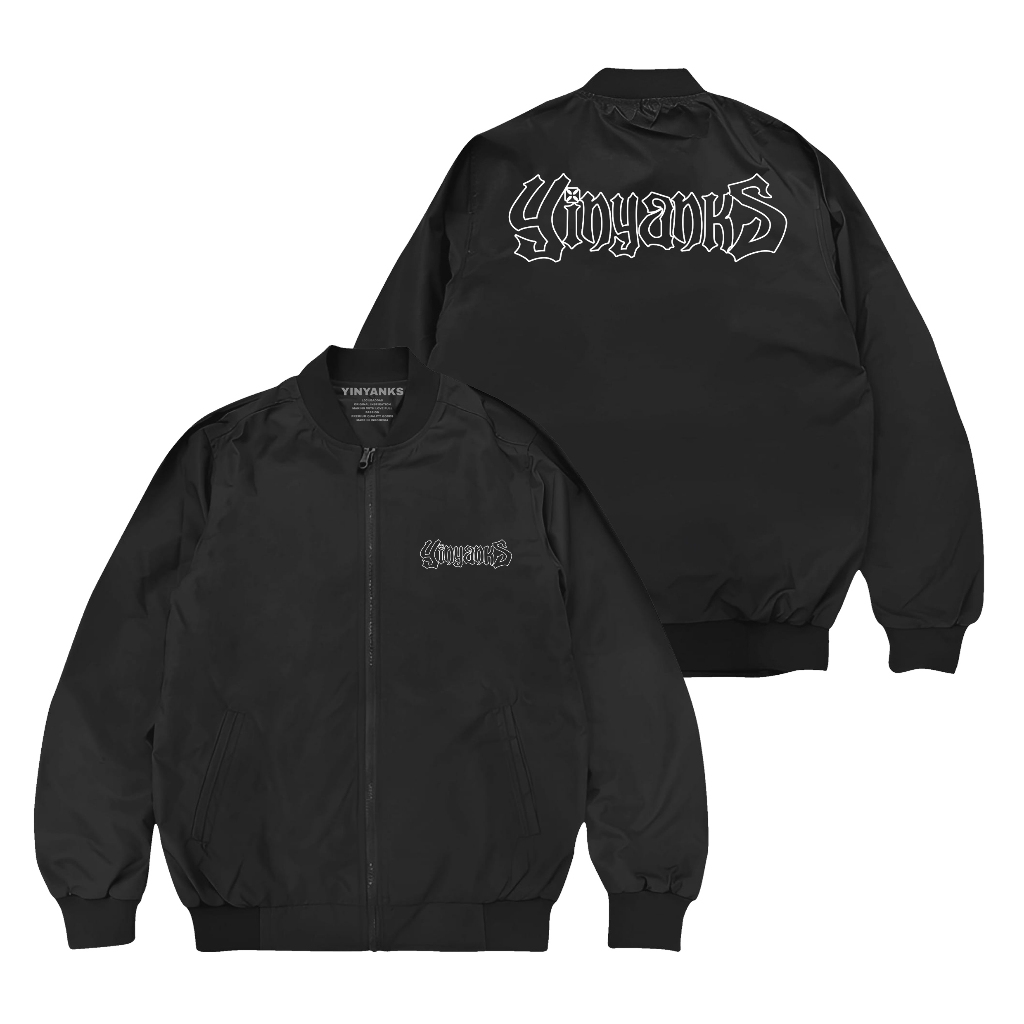 Yinyanks Jacket Bomber Ynyks Font seringai jaket unisex hitam