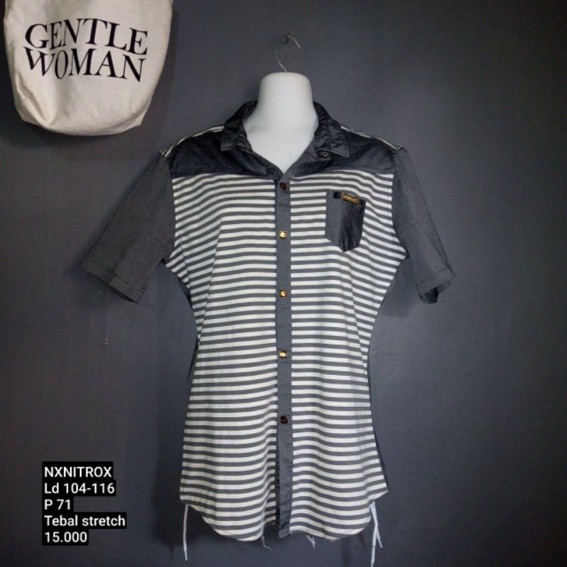 PRELOVED NXNITROX STRIPED SHIRT KEMEJA KOMBINASI GARIS LENGAN PENDEK TEBAL STRETCH