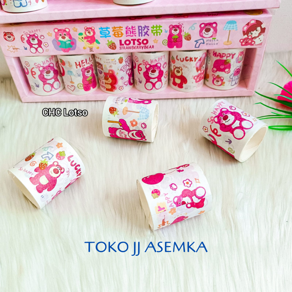 

SOLATIP WASHI TAPE CHC LOTSO 1 BOX ISI 6 ROLL STRAWBERRY BEAR TOY STORY STIKER PINK MURAH GROSIR COD