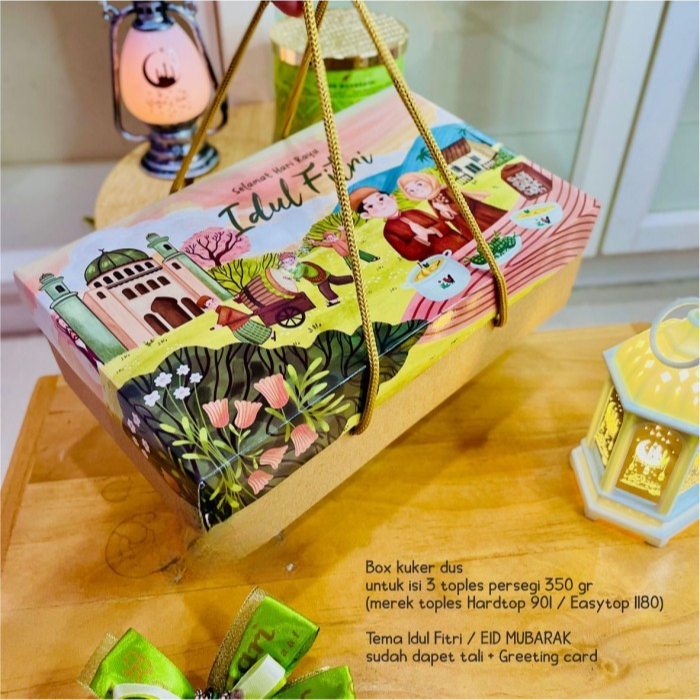 

10 box kue kering dus isi 3 toples 350gr ukuran 25 x 15 x 7.5 cm kardus hampers hari raya eid mubarak