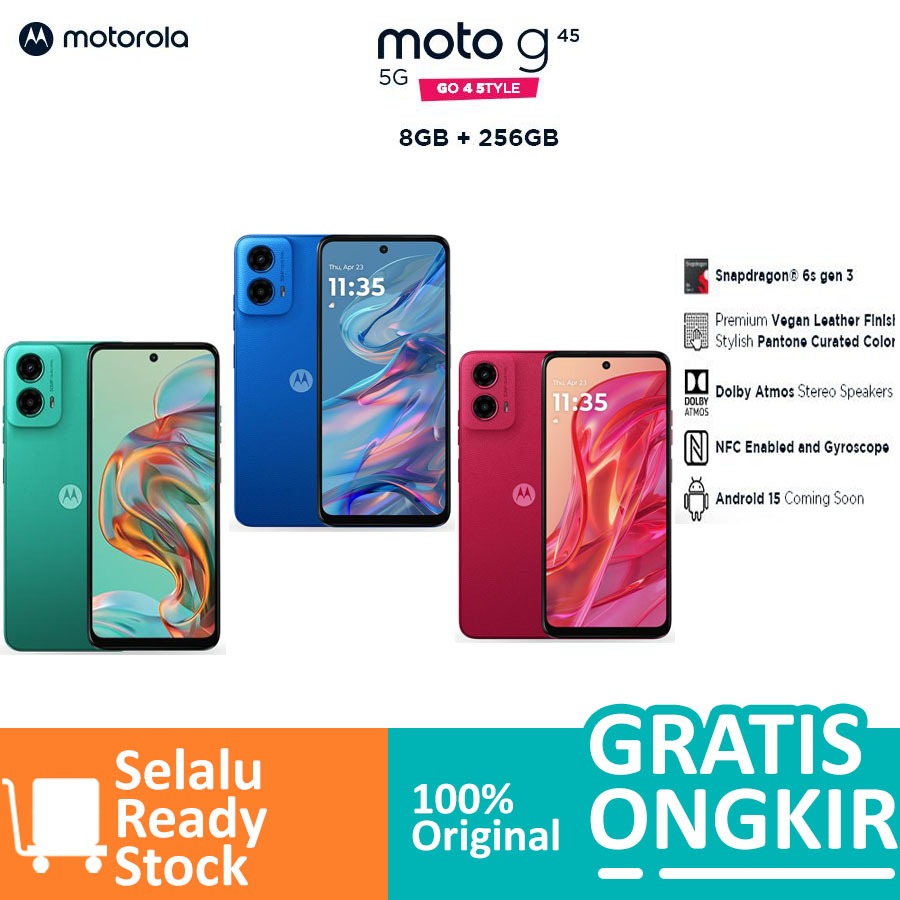 Motorola G45 5G 8/256GB - Up to 16GB Extended RAM - Snapdragon 6s Gen 3 - Garansi resmi