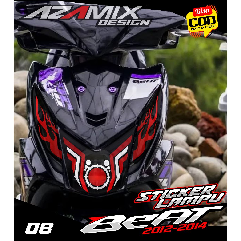 KODE 08 STIKER VARIASI ALIS LAMPU BEAT FI - STIKER LAMPU DEPAN BEAT FI MOTIF API