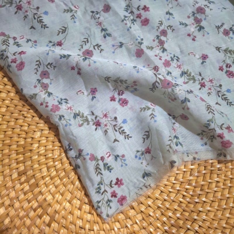 kain katun silky premium motif bunga cantik / kain katun semi sutra premium