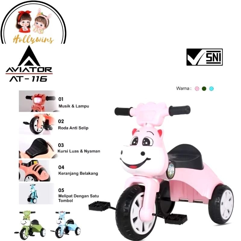 Sepeda Roda Tiga Tricycle model folding AT-116 aviator
