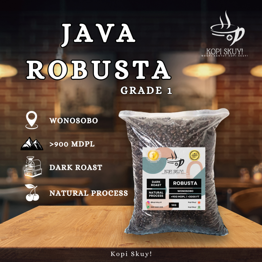 

Kopi Skuy! 1 KG Kopi Robusta Dark Roasted Bean Wonosobo - Biji Grade 1