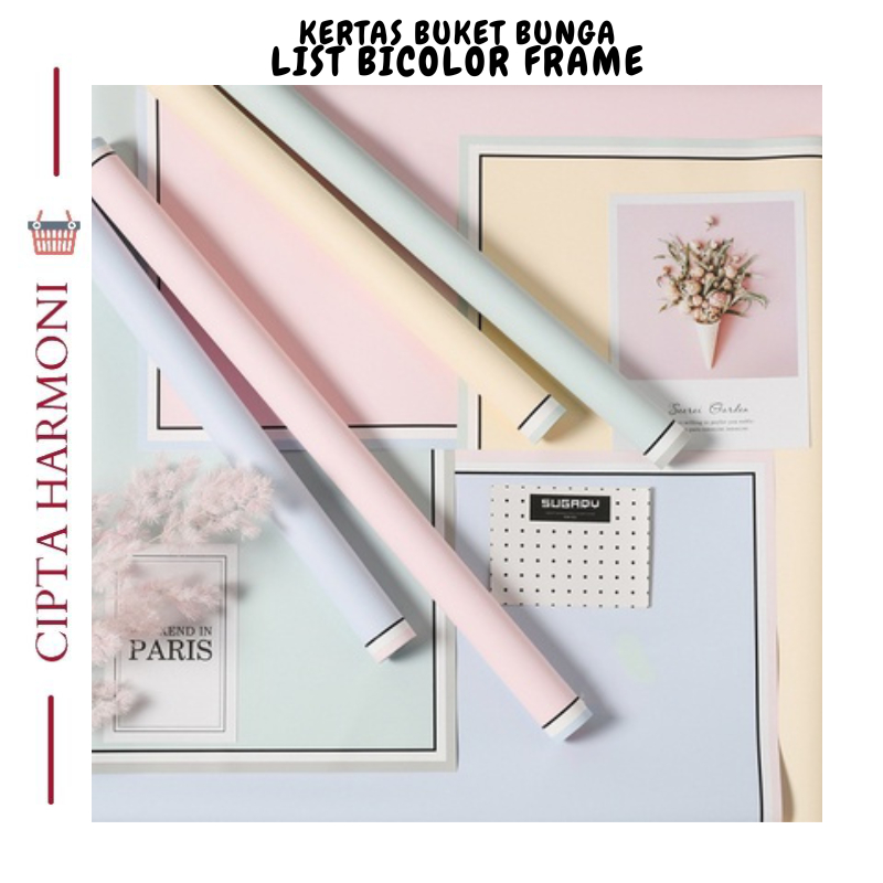 

20 LEMBAR Kertas Buket Bunga Varian List Bi Color Frame Cellophane Florist Kertas Kado KB036