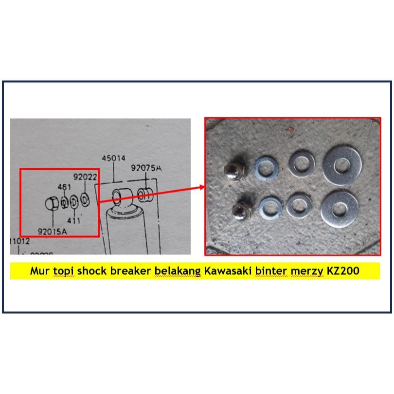 Mur nut topi behel begel shock breaker skok belakang kawasaki binter merzy mercy  KZ200