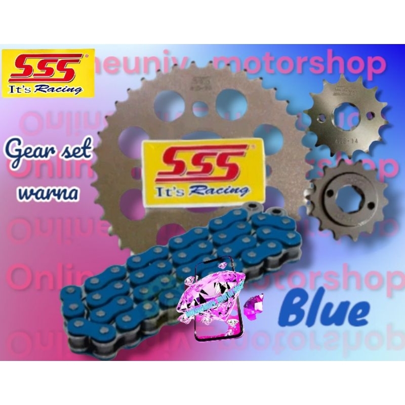 gear gir set sss 415 rantai BIRU rxz /vega /vega r / mx old / jupi mx new 135 / rx king / f1 zr / ju