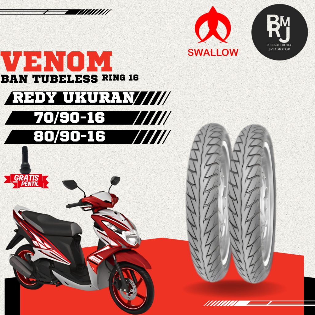 SEPASANG / SATUAN BAN MOTOR SKYWAVE RING 16 SWALLOW VENOM TUBLES DEPAN BELAKANG SEPASANG