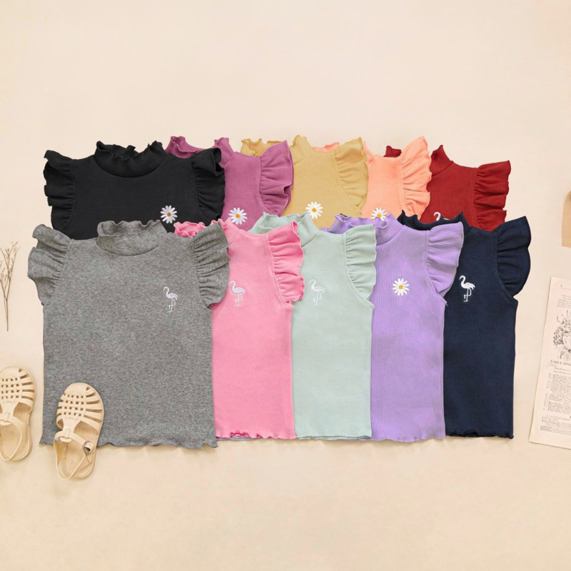 FLAMINGO & DAISY RIB TOP 0-6 TAHUN | Kaos anak perempuan rib baju anak cewek murah atasan anak cewek