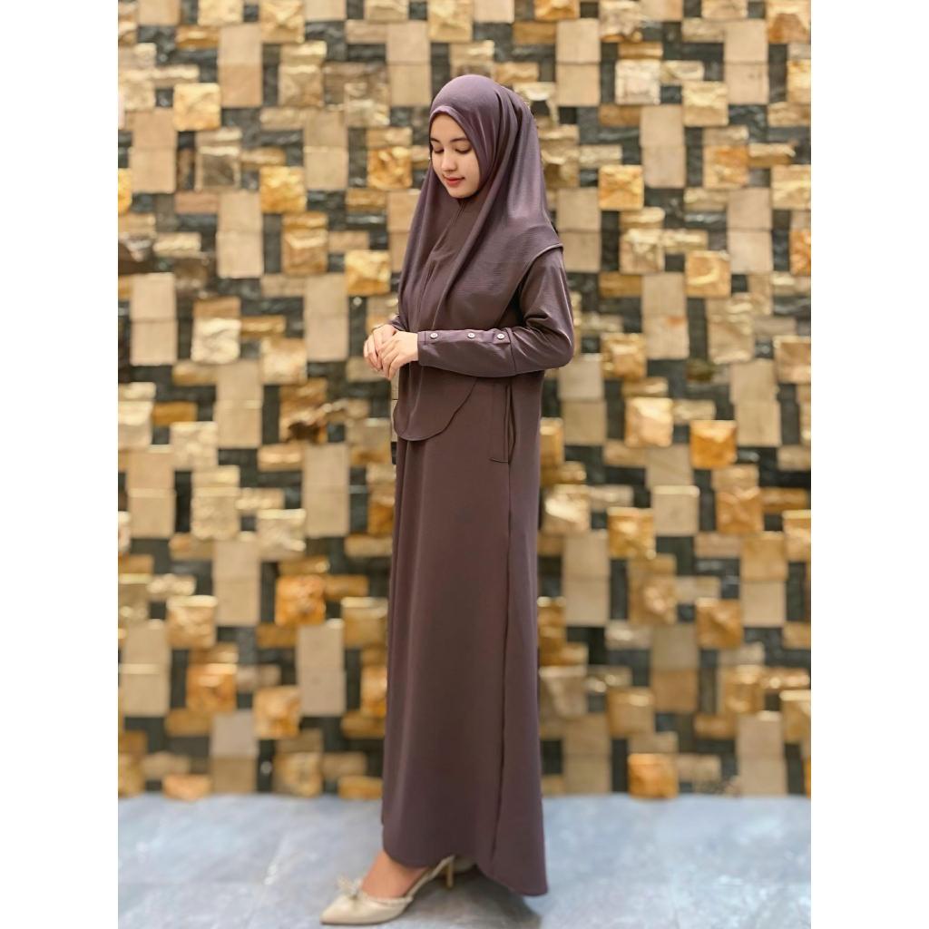 Divana Long Dress Set Hijab | Gamis Hijab Ribb Knitt Gamis Wanita Model Kekinian