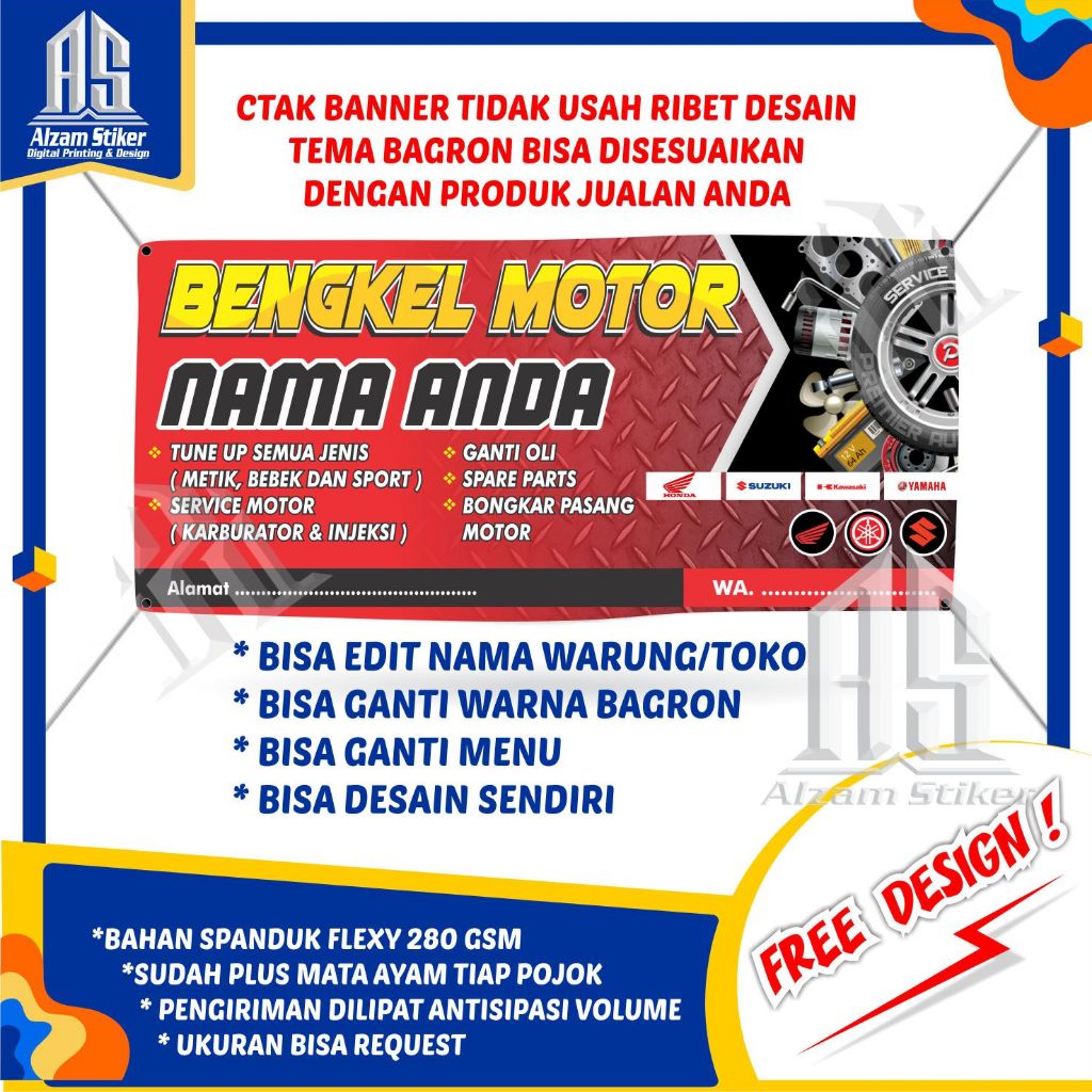 Spanduk Bengkel Montir Banner Warung Backdrop Dagang Promosi Jualan usaha Cetak X Benner Baliho Cost