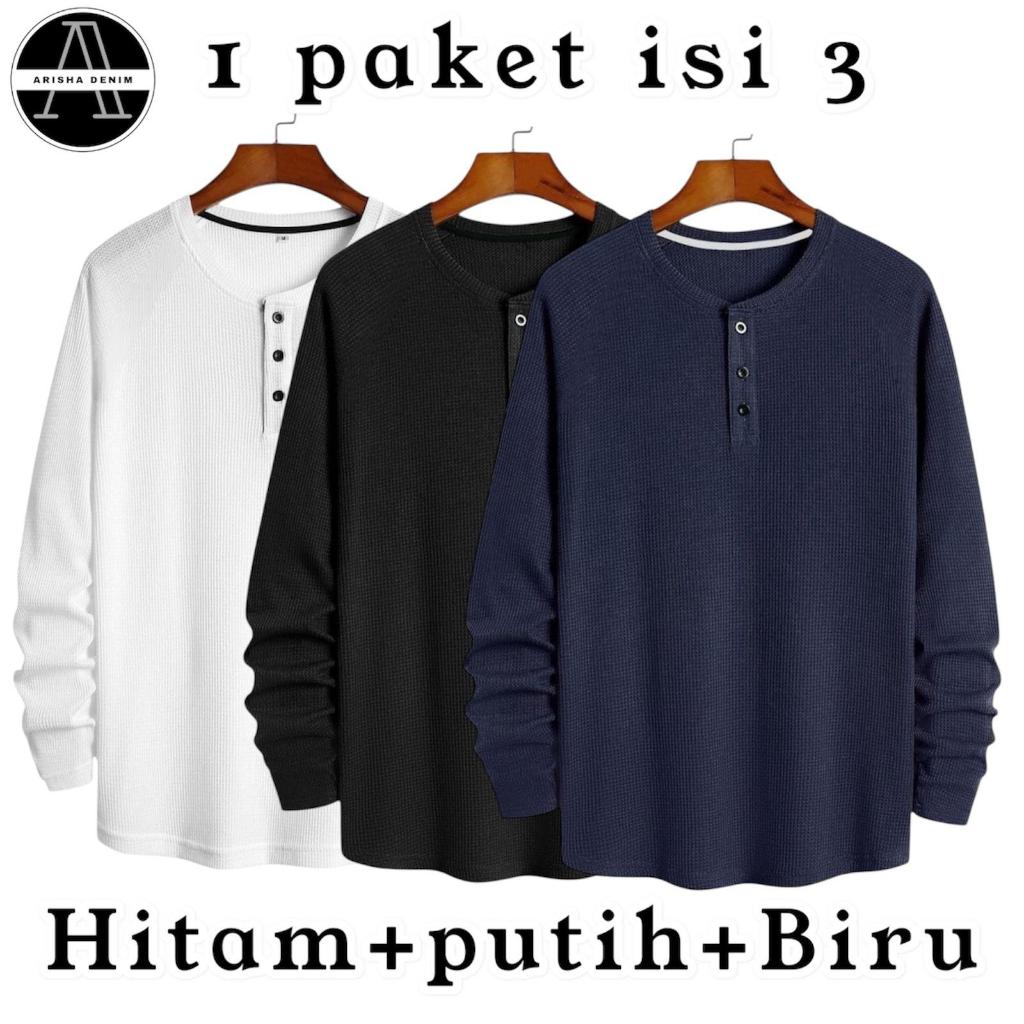 Kaos kerah shanghai panjang pria - kaos panjang pria bahan wafel lengan panjang - kaos wafel panjang