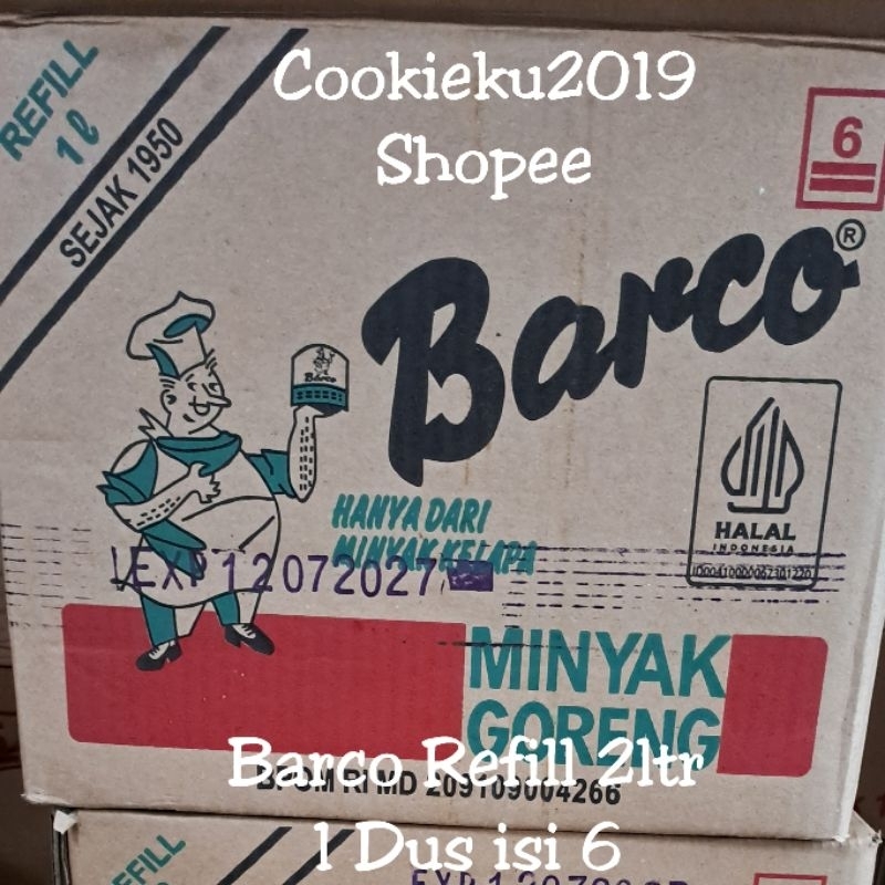 

Barco Minyak Goreng Kelapa Refill 2ltr Dus isi 6 coconut cooking oil karton