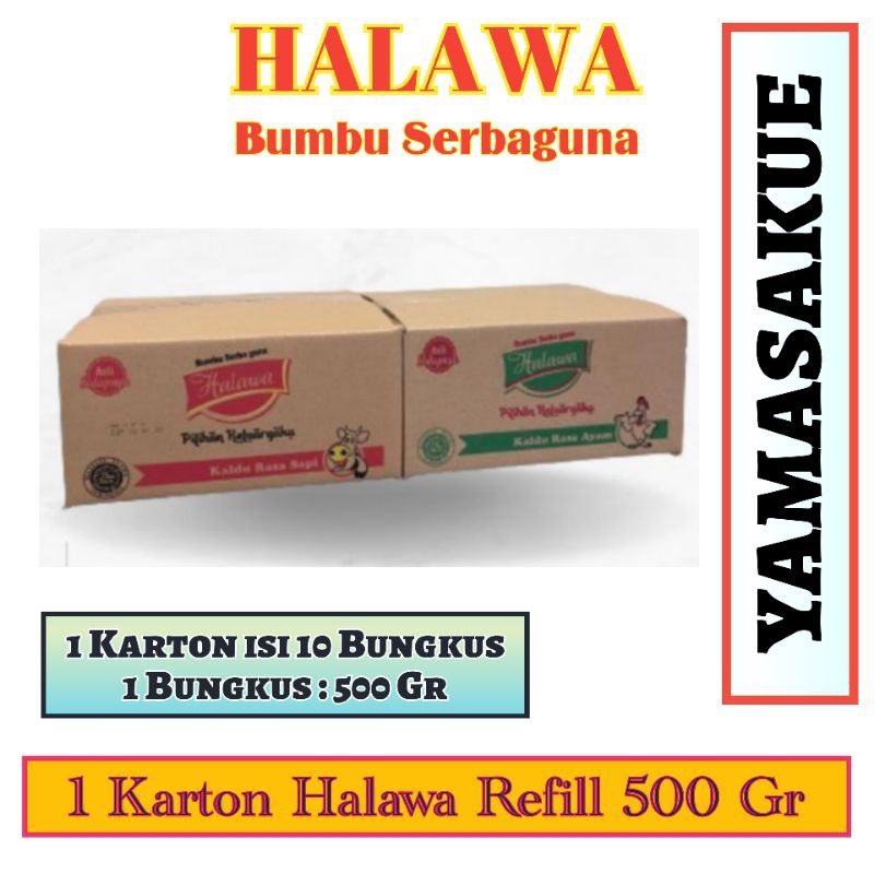 

Halawa Bumbu serbaguna kemasan 500 Gr Per Karton (10 Bungkus | Halawa Refill kemasan 500 Gr Per Dus ( 10 Bungkus)