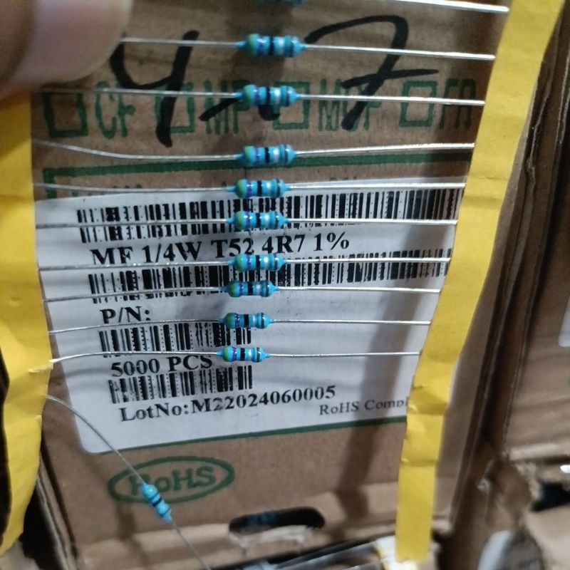 10.pcs Resistor 4r7 1/4W Metal film 1% Taiwan kaki tembaga R resistor seperempat 4r7