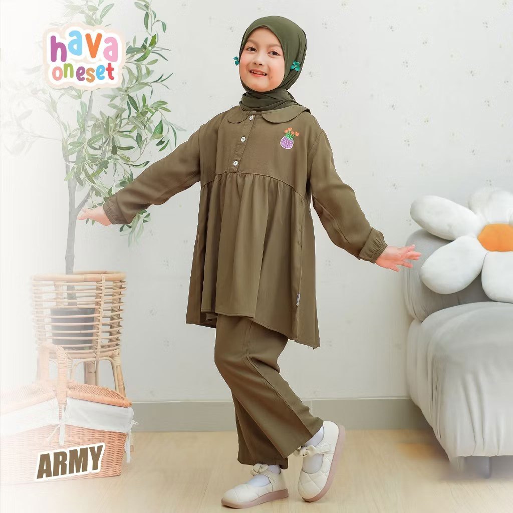 Baju Muslim Anak Perempuan Setelan Celana Depika Bahan Rayon Twill Bordir | Gamis Home Dress