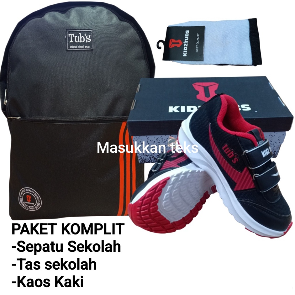 KIDZTUBS Sepatu Sekolah Anak Paket Komplit Sepatu Sekolah + Tas Sekolah + Kaos Kaki TUBS1010022525